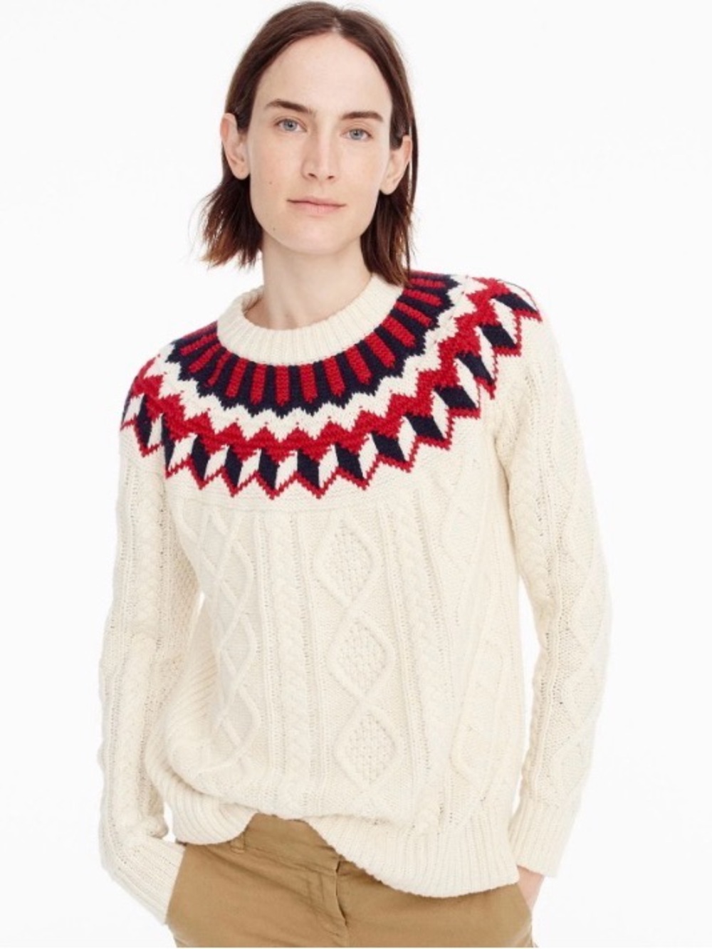 J.crew Cableknit Sweater With Fair Isle. Wool blend. Size L holiday winter warm.